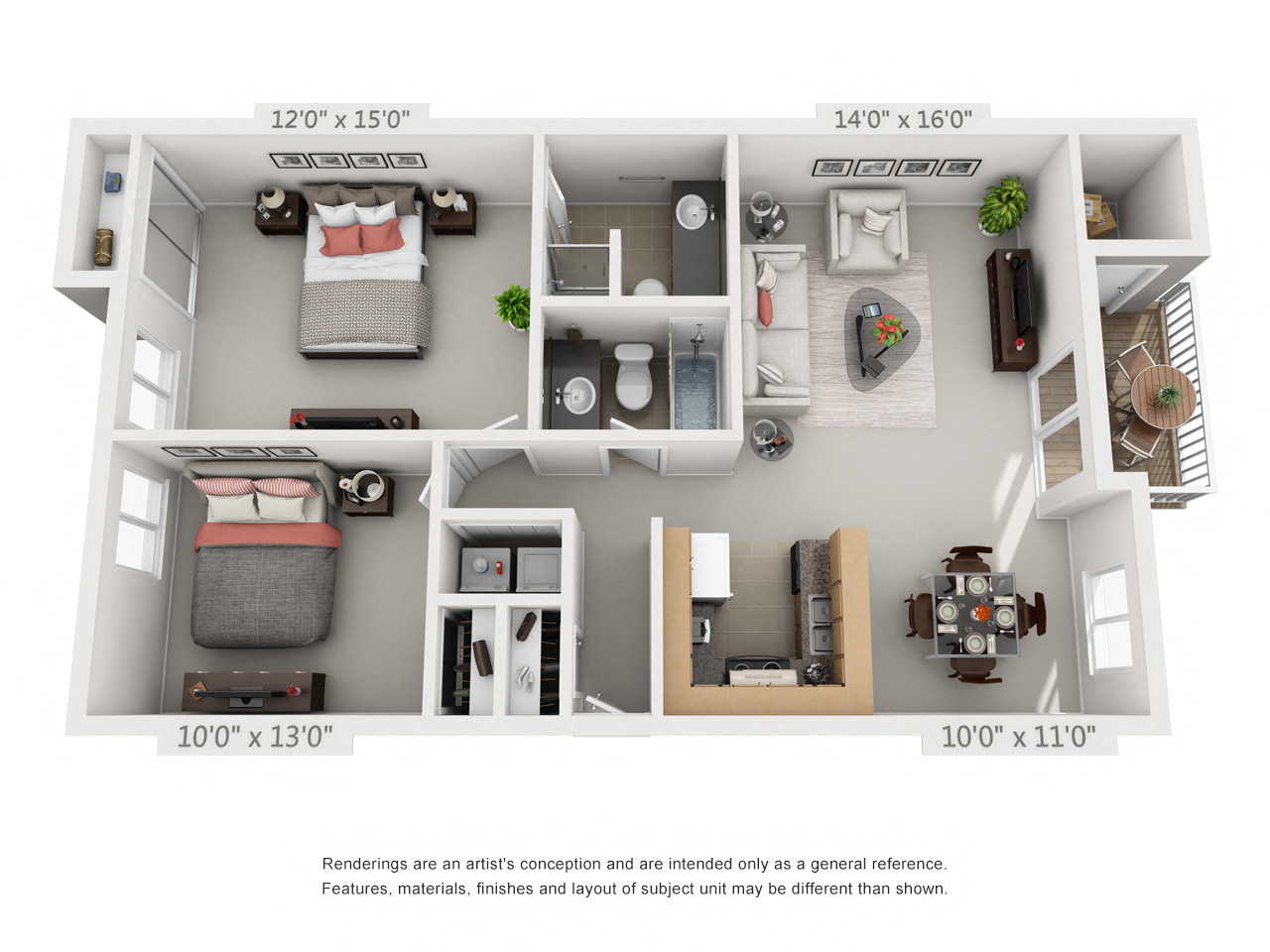 2 bedroom 2 bathroom Floor Plan at Woodcreek Apartments, Fairview, Oregon
